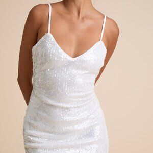 Lulus Cahya White Sequin Tie-back Midi Dress - Size XS